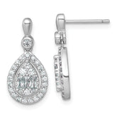 Sterling Silver Rhodium-plated Polished Fancy CZ Teardrop Halo Dangle Post Earrings