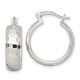 Sterling Silver Polished Diamond-cut 20x6mm Round Hoop Earrings