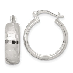 Sterling Silver Polished Diamond-cut 20x6mm Round Hoop Earrings