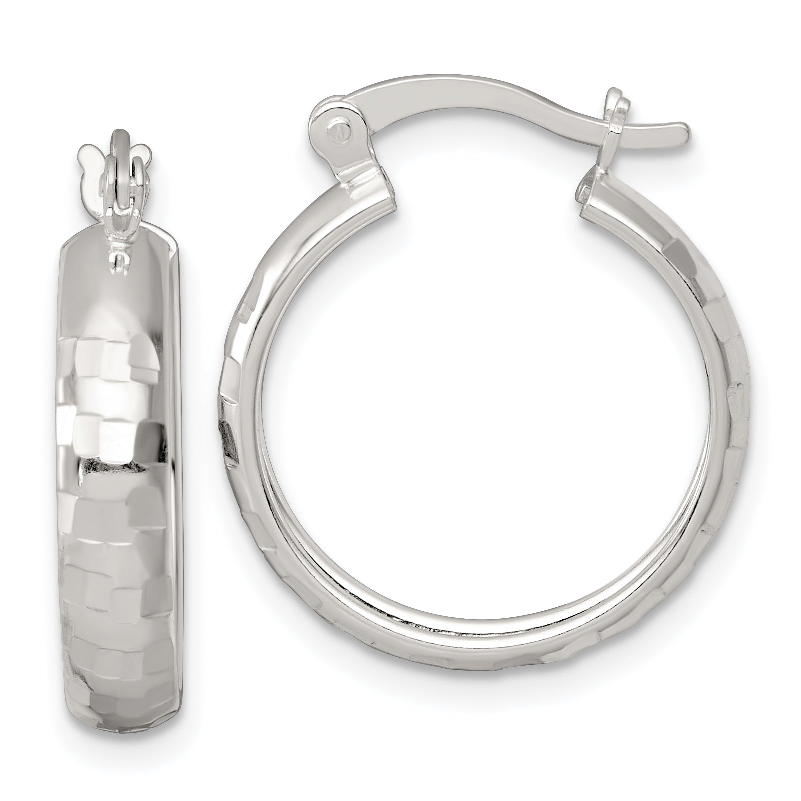 Sterling Silver Polished Diamond-cut 20x4mm Round Hoop Earrings
