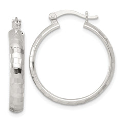 Sterling Silver Polished Diamond-cut 25x4mm Round Hoop Earrings