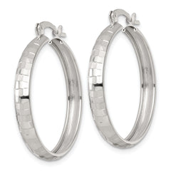 Sterling Silver Polished Diamond-cut 30x4mm Round Hoop Earrings