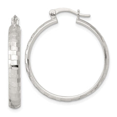 Sterling Silver Polished Diamond-cut 30x4mm Round Hoop Earrings