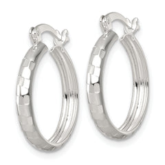 Sterling Silver Polished Diamond-cut 20x3mm Round Hoop Earrings