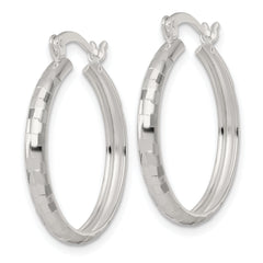 Sterling Silver Polished Diamond-cut 25x3mm Round Hoop Earrings