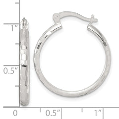 Sterling Silver Polished Diamond-cut 25x3mm Round Hoop Earrings