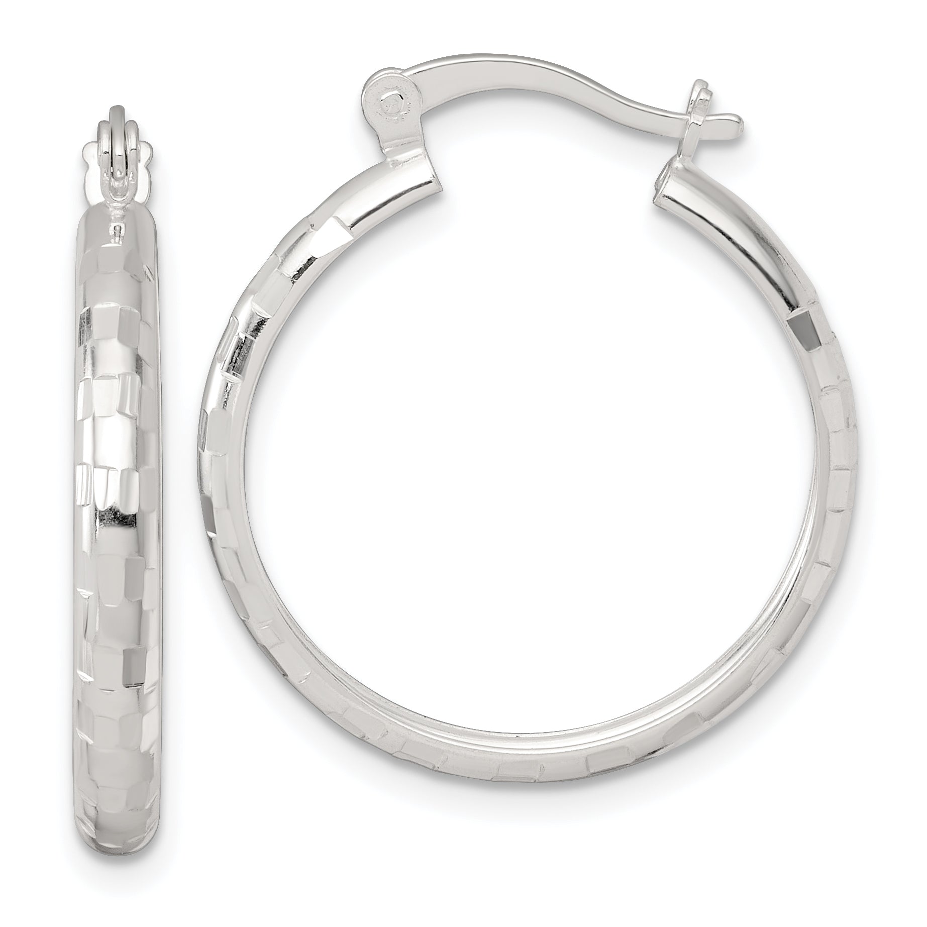 Sterling Silver Polished Diamond-cut 25x3mm Round Hoop Earrings