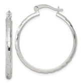 Sterling Silver Polished Diamond-cut 30x3mm Round Hoop Earrings