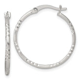 Sterling Silver Polished Diamond-cut Textured 25x1.5mm Round Hoop Earrings