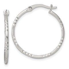 Sterling Silver Polished Diamond-cut Textured 25x1.5mm Round Hoop Earrings