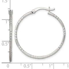 Sterling Silver Polished Diamond-cut Textured 30x1.5mm Round Hoop Earrings