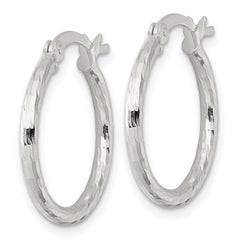 Sterling Silver Polished Diamond-cut 20x2mm Round Hoop Earrings