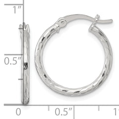 Sterling Silver Polished Diamond-cut 20x2mm Round Hoop Earrings