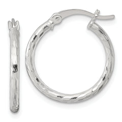 Sterling Silver Polished Diamond-cut 20x2mm Round Hoop Earrings