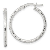 Sterling Silver Polished Diamond-cut 25x2mm Round Hoop Earrings