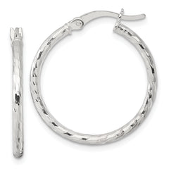 Sterling Silver Polished Diamond-cut 25x2mm Round Hoop Earrings