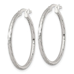 Sterling Silver Polished Diamond-cut 30x2mm Round Hoop Earrings