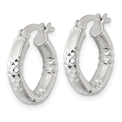 Sterling Silver Polished Diamond-cut Textured 15x3.25mm Round Hoop Earrings