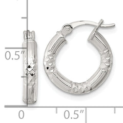 Sterling Silver Polished Diamond-cut Textured 15x3.25mm Round Hoop Earrings