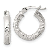 Sterling Silver Polished Diamond-cut Textured 15x3.25mm Round Hoop Earrings
