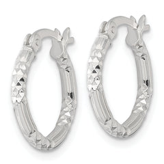 Sterling Silver Polished Diamond-cut Textured 16x2.25mm Round Hoop Earrings