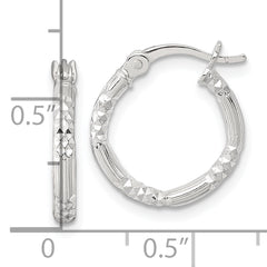 Sterling Silver Polished Diamond-cut Textured 16x2.25mm Round Hoop Earrings