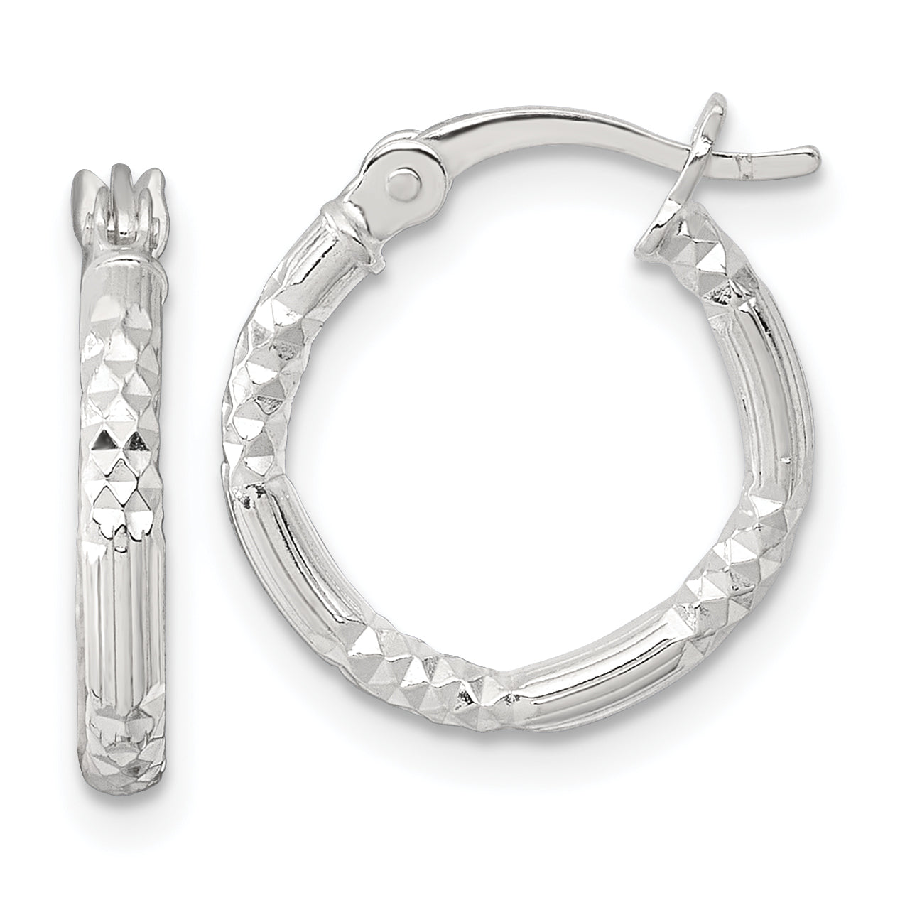 Sterling Silver Polished Diamond-cut Textured 16x2.25mm Round Hoop Earrings
