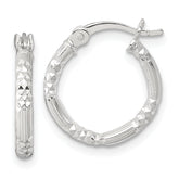 Sterling Silver Polished Diamond-cut Textured 16x2.25mm Round Hoop Earrings