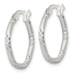 Sterling Silver Polished Diamond-cut Textured 20x2.25mm Round Hoop Earrings