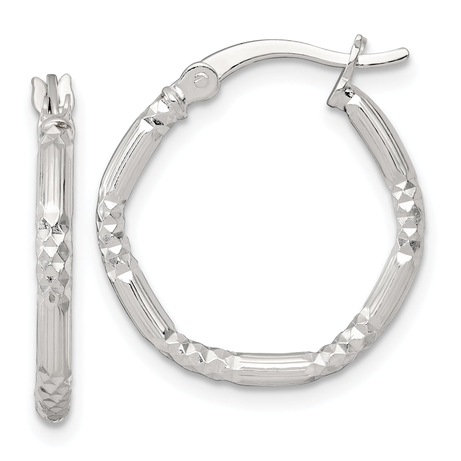 Sterling Silver Polished Diamond-cut Textured 20x2.25mm Round Hoop Earrings