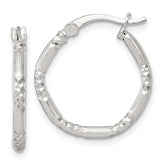 Sterling Silver Polished Diamond-cut Textured 20x2.25mm Round Hoop Earrings
