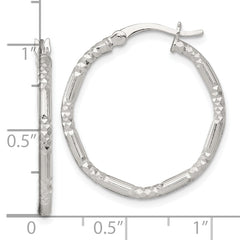 Sterling Silver Polished Diamond-cut Textured 25x2.25mm Round Hoop Earrings