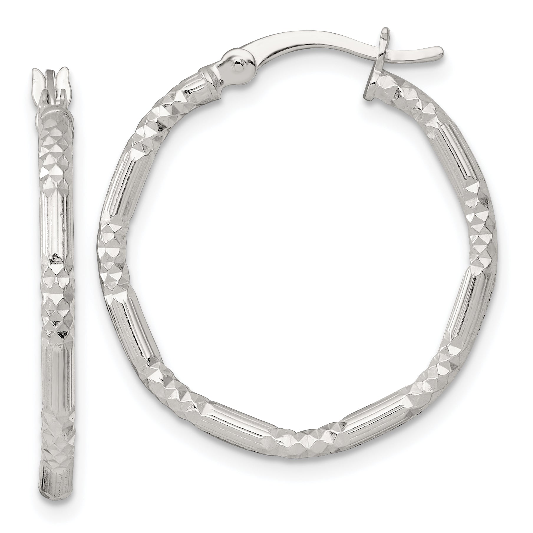 Sterling Silver Polished Diamond-cut Textured 25x2.25mm Round Hoop Earrings