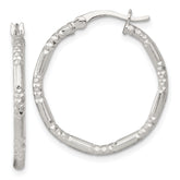 Sterling Silver Polished Diamond-cut Textured 25x2.25mm Round Hoop Earrings
