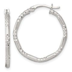 Sterling Silver Polished Diamond-cut Textured 25x2.25mm Round Hoop Earrings
