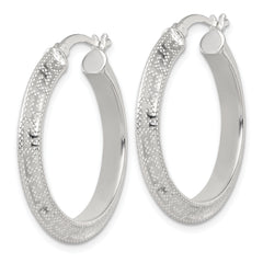 Sterling Silver Textured 30x4.0mm Knife Edge Greek Key Round Hoop Earrings