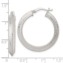 Sterling Silver Textured 30x4.0mm Knife Edge Greek Key Round Hoop Earrings