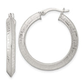Sterling Silver Textured 30x4.0mm Knife Edge Greek Key Round Hoop Earrings