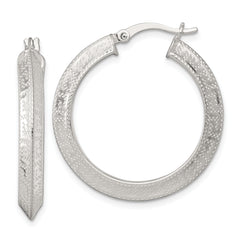 Sterling Silver Textured 30x4.0mm Knife Edge Greek Key Round Hoop Earrings