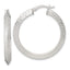 Sterling Silver Textured 35x4.0mm Knife Edge Greek Key Round Hoop Earrings