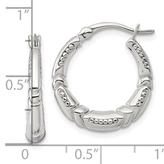Sterling Silver Polished Beaded and Grooved Round Hollow Hoop Earrings