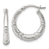 Sterling Silver Polished Beaded and Grooved Round Hollow Hoop Earrings