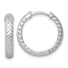 Sterling Silver Rhodium-plated Polished 4.00 x 20mm Braided Round Hinged Hoop Earrings