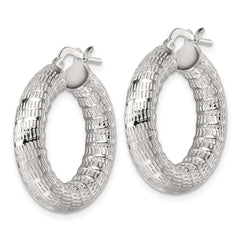 Sterling Silver Polished and Textured 5.25mm Round Tube Hoop Earrings