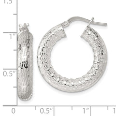 Sterling Silver Polished and Textured 5.25mm Round Tube Hoop Earrings