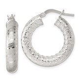 Sterling Silver Polished and Textured 5.25mm Round Tube Hoop Earrings