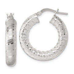Sterling Silver Polished and Textured 5.25mm Round Tube Hoop Earrings