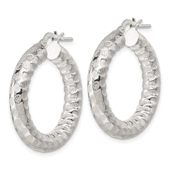Sterling Silver Polished and Textured 5.25mm Round Tube Hoop Earrings