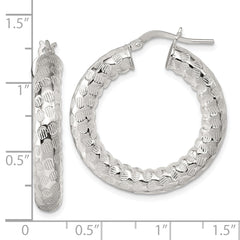 Sterling Silver Polished and Textured 5.25mm Round Tube Hoop Earrings