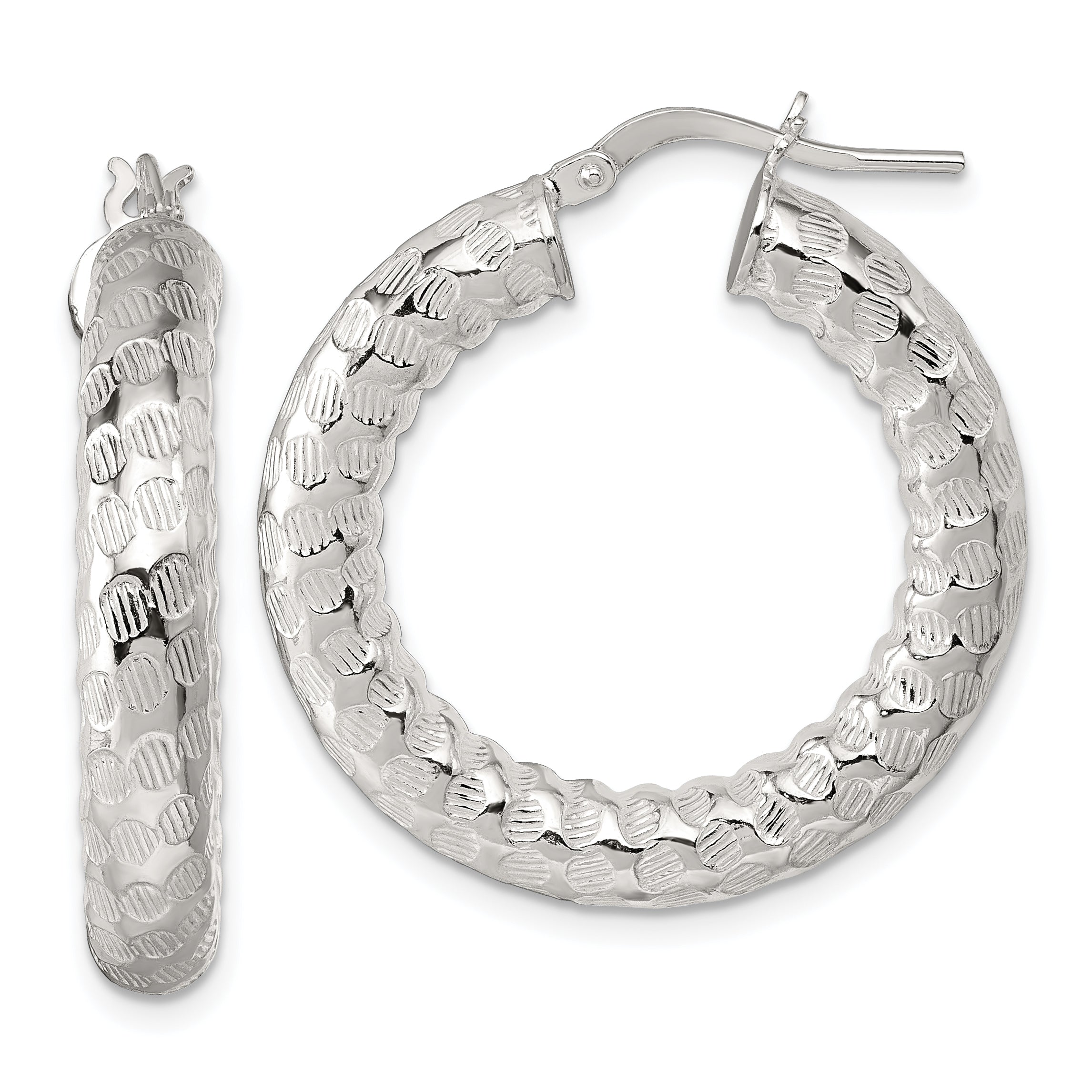Sterling Silver Polished and Textured 5.25mm Round Tube Hoop Earrings